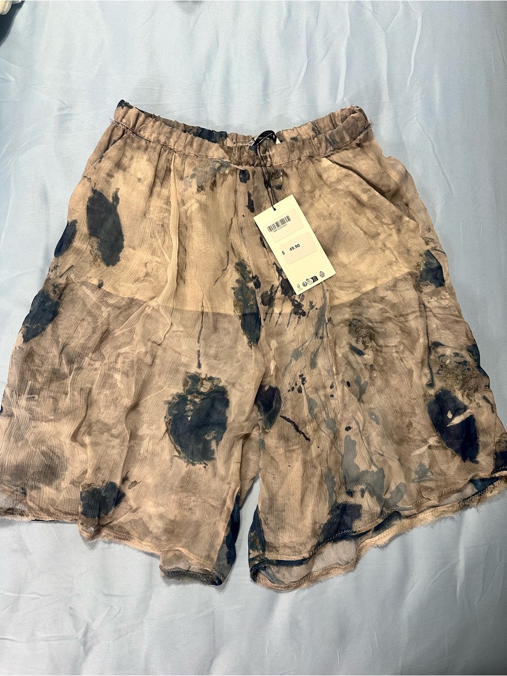Zara Beige Navy Abstract Floral Bermuda Shorts XS NWT - Picture 2 of 8